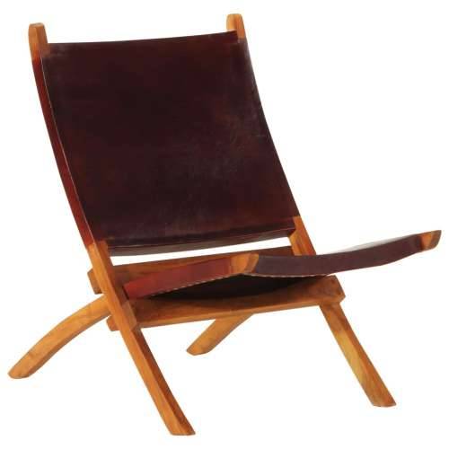 Sklopiva stolica za opuštanje tamnosmeđa od prave kože