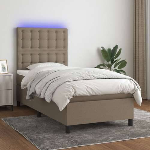 Krevet box spring s madracem LED smeđesivi 100x200 cm tkanina - Sivo-smeđa 100 x 200 cm gumbi Cijena