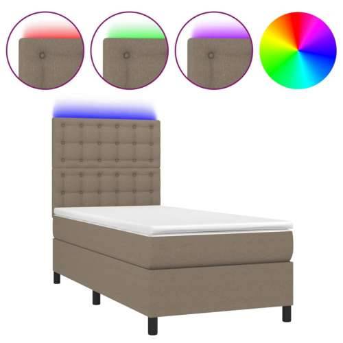 Krevet box spring s madracem LED smeđesivi 100x200 cm tkanina - Sivo-smeđa 100 x 200 cm gumbi Cijena