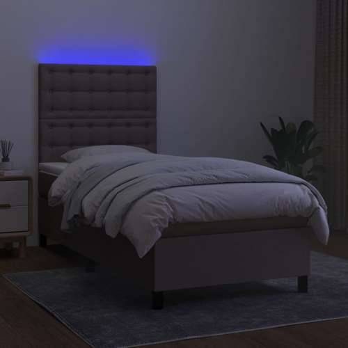 Krevet box spring s madracem LED smeđesivi 100x200 cm tkanina - Sivo-smeđa 100 x 200 cm gumbi Cijena