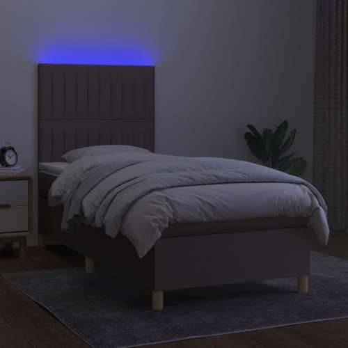 Krevet box spring s madracem LED smeđesivi 100x200 cm tkanina Cijena