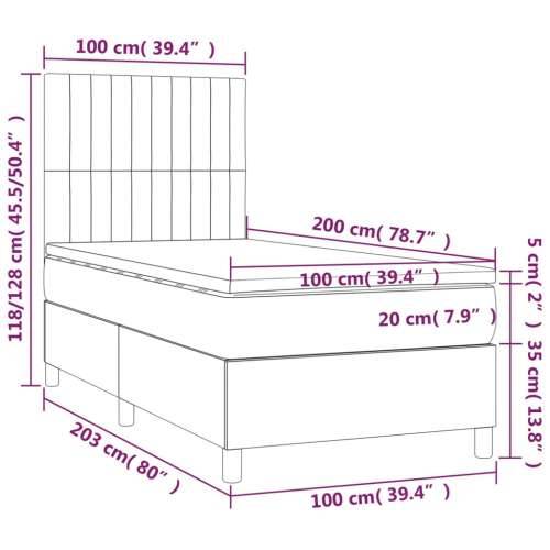 Krevet box spring s madracem LED smeđesivi 100x200 cm tkanina Cijena