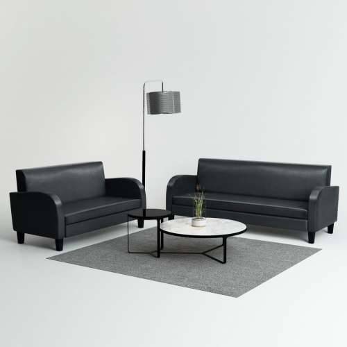2-dijelni set sofa od umjetne kože crni - dvosjed + trosjed Cijena
