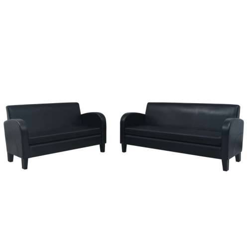 2-dijelni set sofa od umjetne kože crni - dvosjed + trosjed Cijena