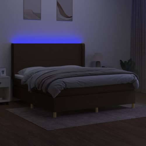 Krevet box spring s madracem LED tamnosmeđi 180x200 cm tkanina - Tamno smeđa 180 x 200 cm Gladak dizajn Cijena