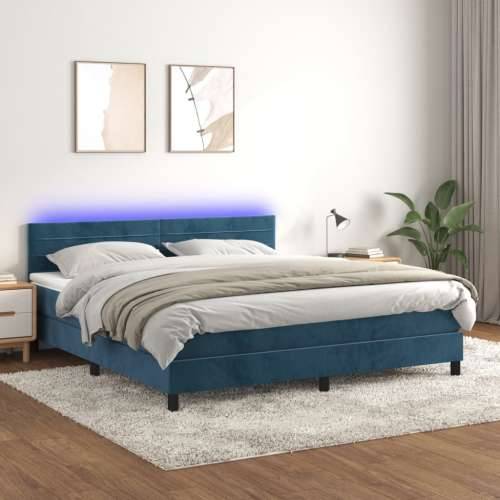 Krevet box spring s madracem LED tamnoplavi 160x200 cm baršun - Tamno plava 160 x 200 cm vodoravne pruge Cijena