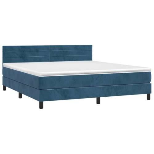 Krevet box spring s madracem LED tamnoplavi 160x200 cm baršun - Tamno plava 160 x 200 cm vodoravne pruge Cijena