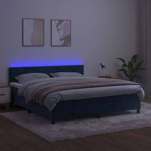 Krevet box spring s madracem LED tamnoplavi 160x200 cm baršun - Tamno plava 160 x 200 cm vodoravne pruge Cijena