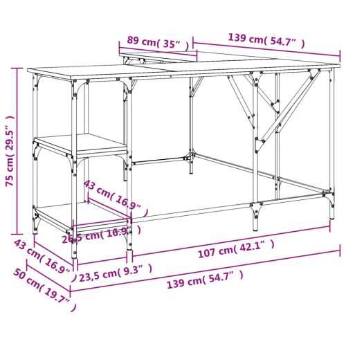 Radni stol boja dimljenog hrasta 139x139x75cm konstruirano drvo - Dimljeni hrast Cijena