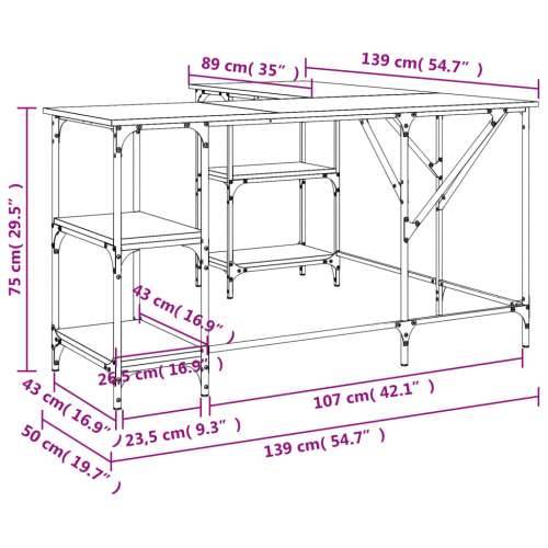 Radni stol boja dimljenog hrasta 139x139x75cm konstruirano drvo - Dimljeni hrast Cijena