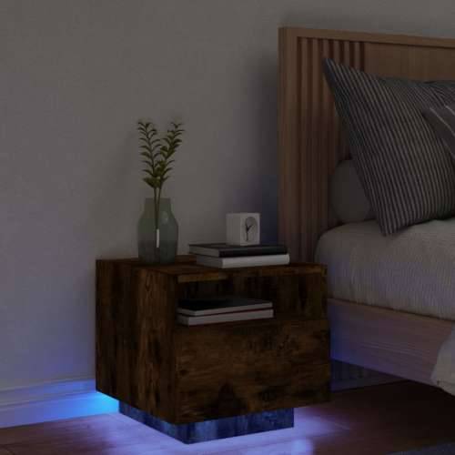 Noćni ormarić s LED svjetlima boja dimljenog hrasta 40x39x37 cm - Dimljeni hrast 1 Cijena