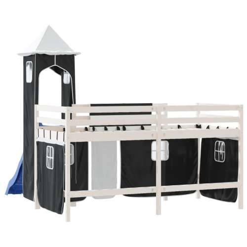 Dječji krevet na kat s tornjem crno-bijeli 90 x 190 cm borovina - Bijela i crna 90 x 190 cm Cijena