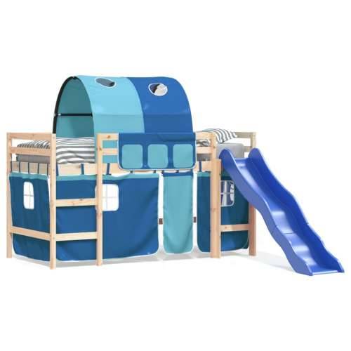 Dječji krevet na kat s tunelom plavi 90x190 cm masivna borovina Cijena