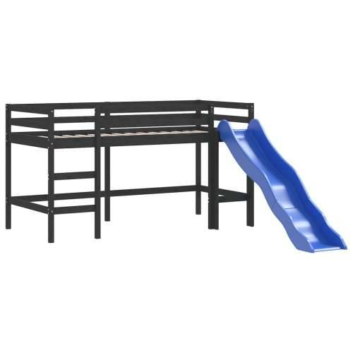 Dječji krevet na kat s tornjem crno-bijeli 80 x 200 cm borovina - Crna 80 x 200 cm Cijena