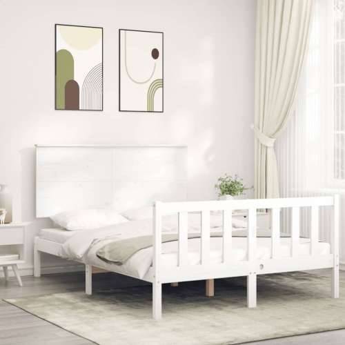 Okvir kreveta s uzglavljem bijeli bračni od masivnog drva - Bijela 135 x 190 cm Cijena