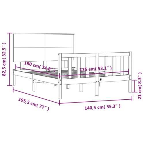 Okvir kreveta s uzglavljem bijeli bračni od masivnog drva - Bijela 135 x 190 cm Cijena
