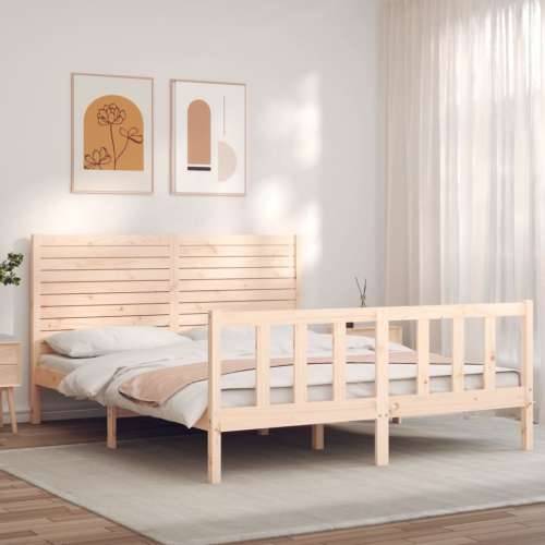 Okvir kreveta s uzglavljem veliki bračni od masivnog drva - Prirodna 150 x 200 cm Cijena