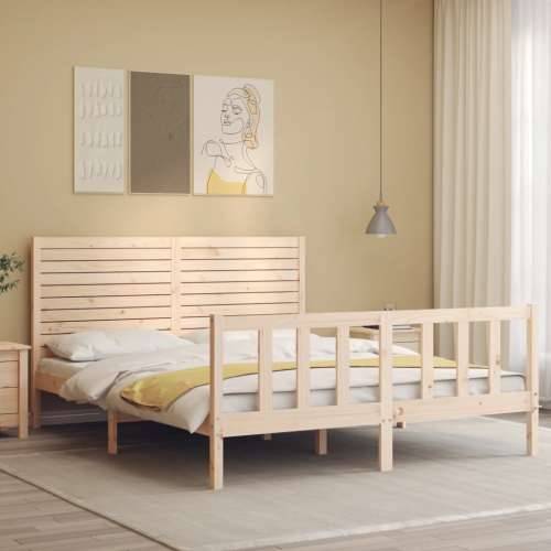 Okvir kreveta s uzglavljem veliki bračni od masivnog drva - Prirodna 150 x 200 cm Cijena