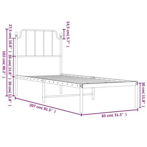 Metalni okvir za krevet s uzglavljem crni 80x200 cm - Crna 80 x 200 cm s uzglavljem Cijena