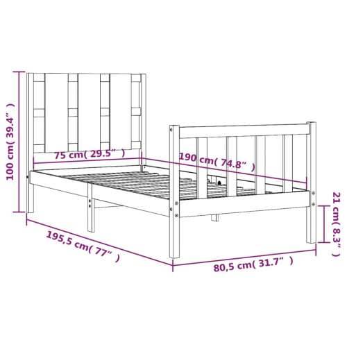 Okvir kreveta s uzglavljem bijeli mali od masivnog drva - Bijela 75 x 190 cm Cijena