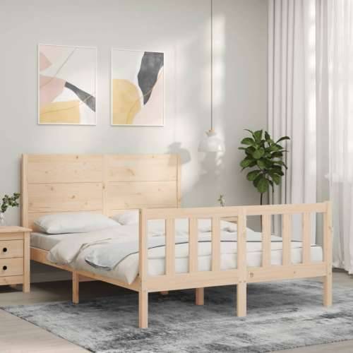 Okvir kreveta s uzglavljem bračni od masivnog drva - Prirodna 135 x 190 cm Cijena