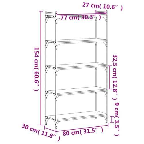 Regal za knjige s 5 razina boja hrasta 80 x 30 x 154 cm drveni - Dimljeni hrast 1 154 cm 80 cm Cijena