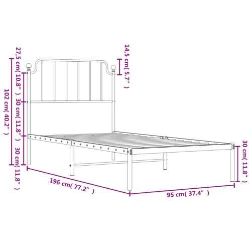 Metalni okvir za krevet s uzglavljem crni 90x190 cm - Crna 90 x 190 cm s uzglavljem Cijena