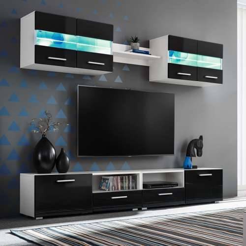 5-dijelni set zidnih TV regala s LED svjetlima crni visokog sjaja Cijena