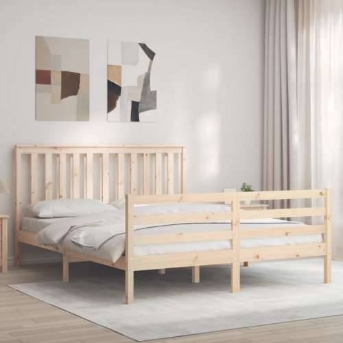 Okvir kreveta s uzglavljem veliki bračni od masivnog drva - Prirodna 150 x 200 cm Cijena