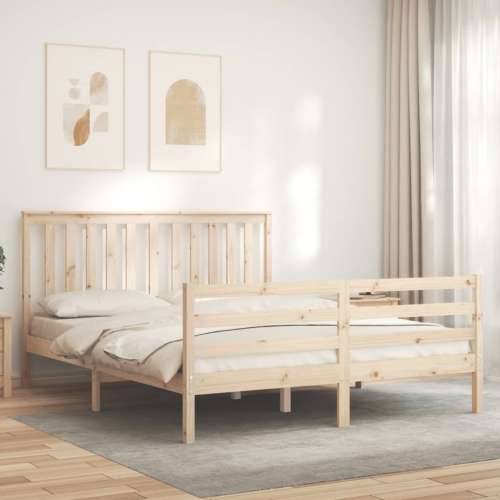 Okvir kreveta s uzglavljem veliki bračni od masivnog drva - Prirodna 150 x 200 cm Cijena