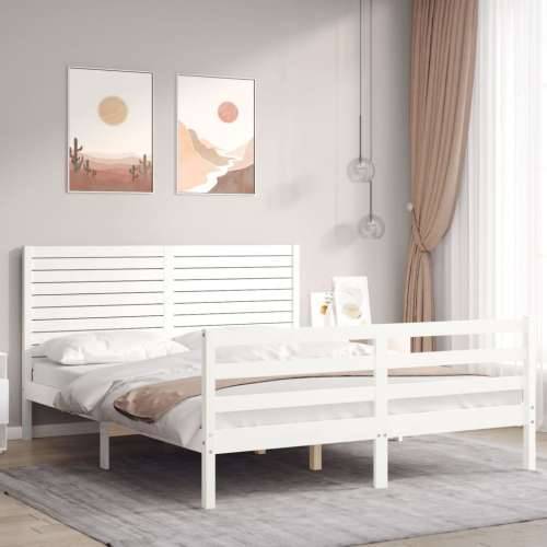 Okvir za krevet s uzglavljem sivi 160 x 200 cm od masivnog drva - Bijela 160 x 200 cm Cijena