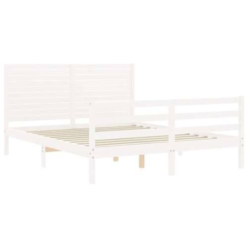 Okvir za krevet s uzglavljem sivi 160 x 200 cm od masivnog drva - Bijela 160 x 200 cm Cijena