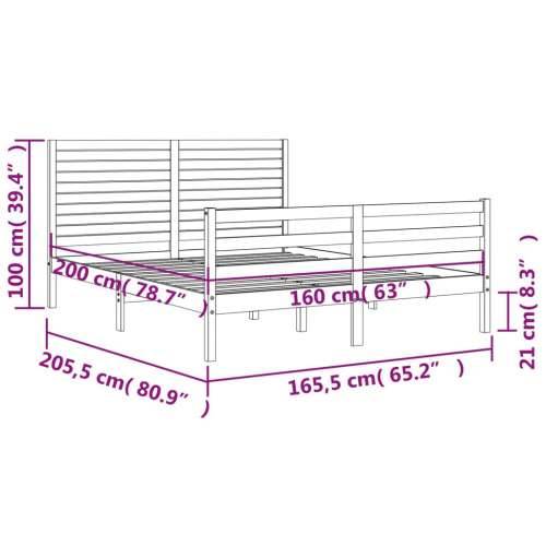 Okvir za krevet s uzglavljem sivi 160 x 200 cm od masivnog drva - Bijela 160 x 200 cm Cijena