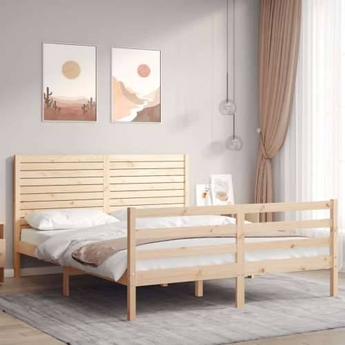 Okvir kreveta s uzglavljem veliki bračni od masivnog drva - Prirodna 150 x 200 cm Cijena
