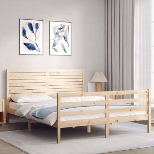 Okvir kreveta s uzglavljem veliki bračni od masivnog drva - Prirodna 150 x 200 cm Cijena