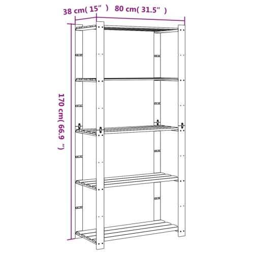 Stalak za pohranu s 5 razina crni 80x38x170 cm masivna borovina - Crna 80 x 38 x 170 cm 1 Cijena