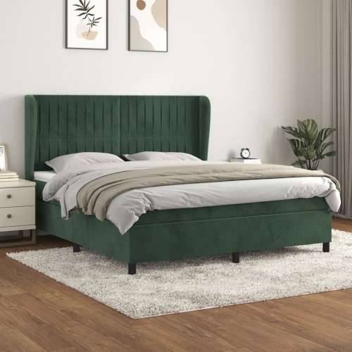 Krevet s oprugama i madracem tamnozeleni 180x200 cm baršunasti - Tamnozelena 180 x 200 cm Okomite pruge Cijena