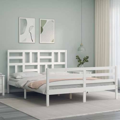 Okvir kreveta s uzglavljem bijeli bračni od masivnog drva - Bijela 150 x 200 cm Cijena