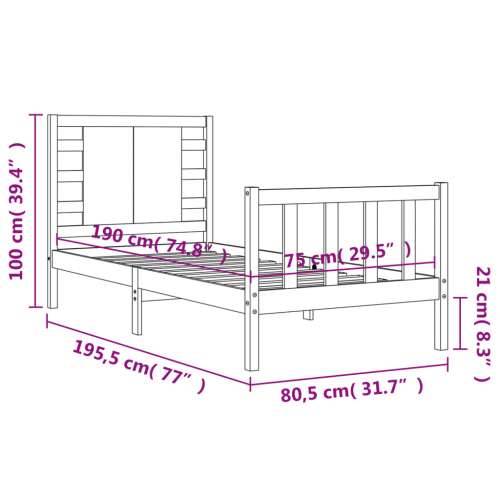 Okvir kreveta s uzglavljem bijeli mali od masivnog drva - Bijela 75 x 190 cm Cijena