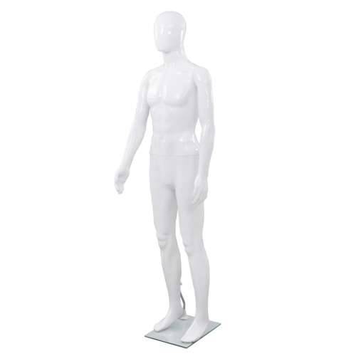 Muška lutka za izlog sa staklenim postoljem bijela sjajna 185 cm