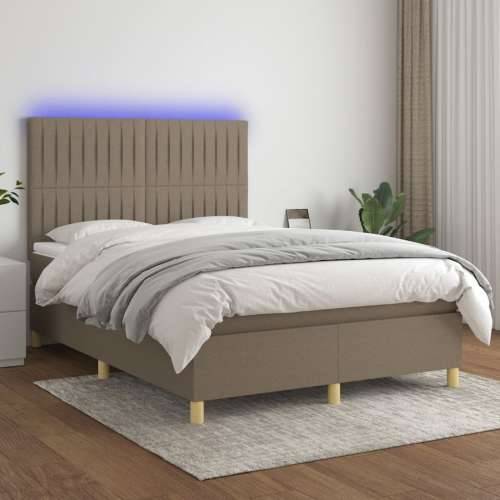 Krevet box spring s madracem LED smeđesivi 140x190 cm tkanina - Sivo-smeđa 140 x 190 cm Okomite pruge Cijena