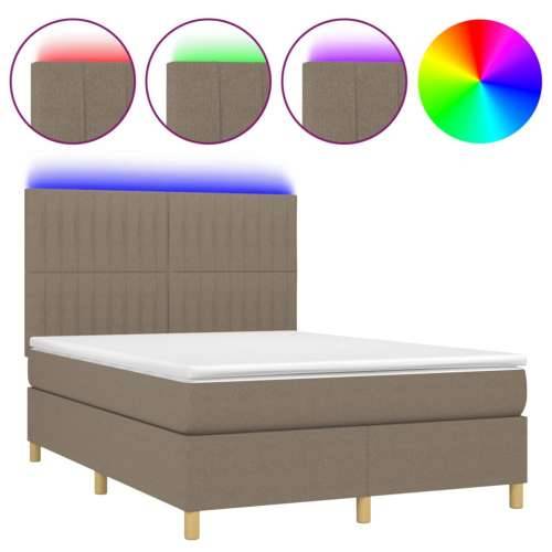 Krevet box spring s madracem LED smeđesivi 140x190 cm tkanina - Sivo-smeđa 140 x 190 cm Okomite pruge Cijena