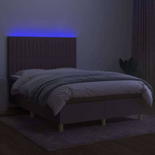 Krevet box spring s madracem LED smeđesivi 140x190 cm tkanina - Sivo-smeđa 140 x 190 cm Okomite pruge Cijena