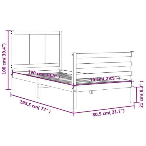 Okvir kreveta s uzglavljem mali jednokrevetni masivno drvo - Prirodna 75 x 190 cm Cijena