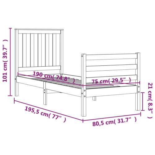 Okvir kreveta s uzglavljem bijeli mali od masivnog drva - Bijela 75 x 190 cm Cijena