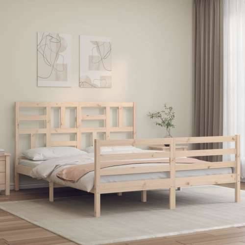 Okvir kreveta s uzglavljem veliki bračni od masivnog drva - Prirodna 150 x 200 cm Cijena
