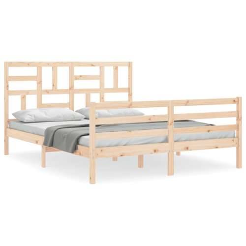 Okvir kreveta s uzglavljem veliki bračni od masivnog drva - Prirodna 150 x 200 cm Cijena