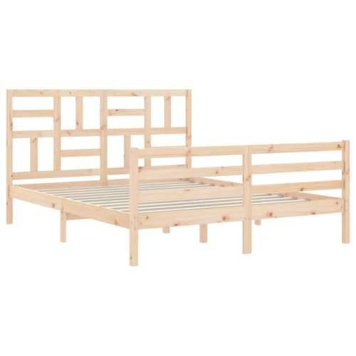 Okvir kreveta s uzglavljem veliki bračni od masivnog drva - Prirodna 150 x 200 cm Cijena
