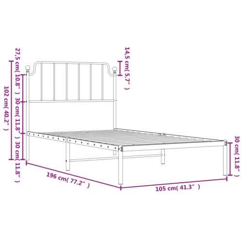 Metalni okvir za krevet s uzglavljem bijeli 100x190 cm - Bijela 100 x 190 cm s uzglavljem Cijena