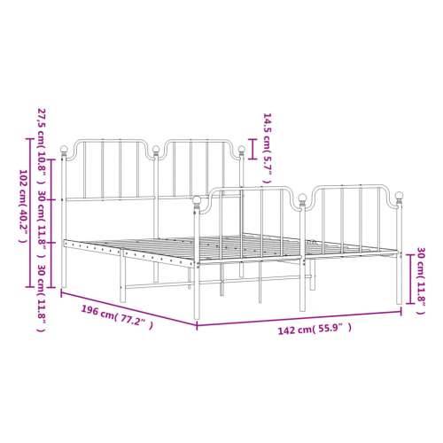 Metalni okvir kreveta uzglavlje i podnožje bijeli 135 x 190 cm - Bijela 135 x 190 cm s uzglavljem i podnožjem Cijena